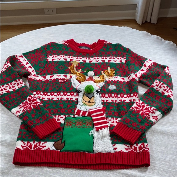 ugly holiday sweater with front pocket mens medium llama with 3-D decorations - Picture 1 of 6